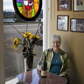 Faye Brehm in the Wine Tasting Room